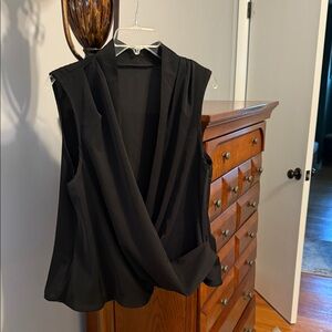 SHEIN Black Drape Front Sleeveless Blouse